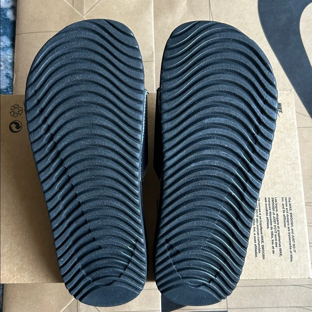 Nike Black Slide Sandals with Iridescent Swoosh